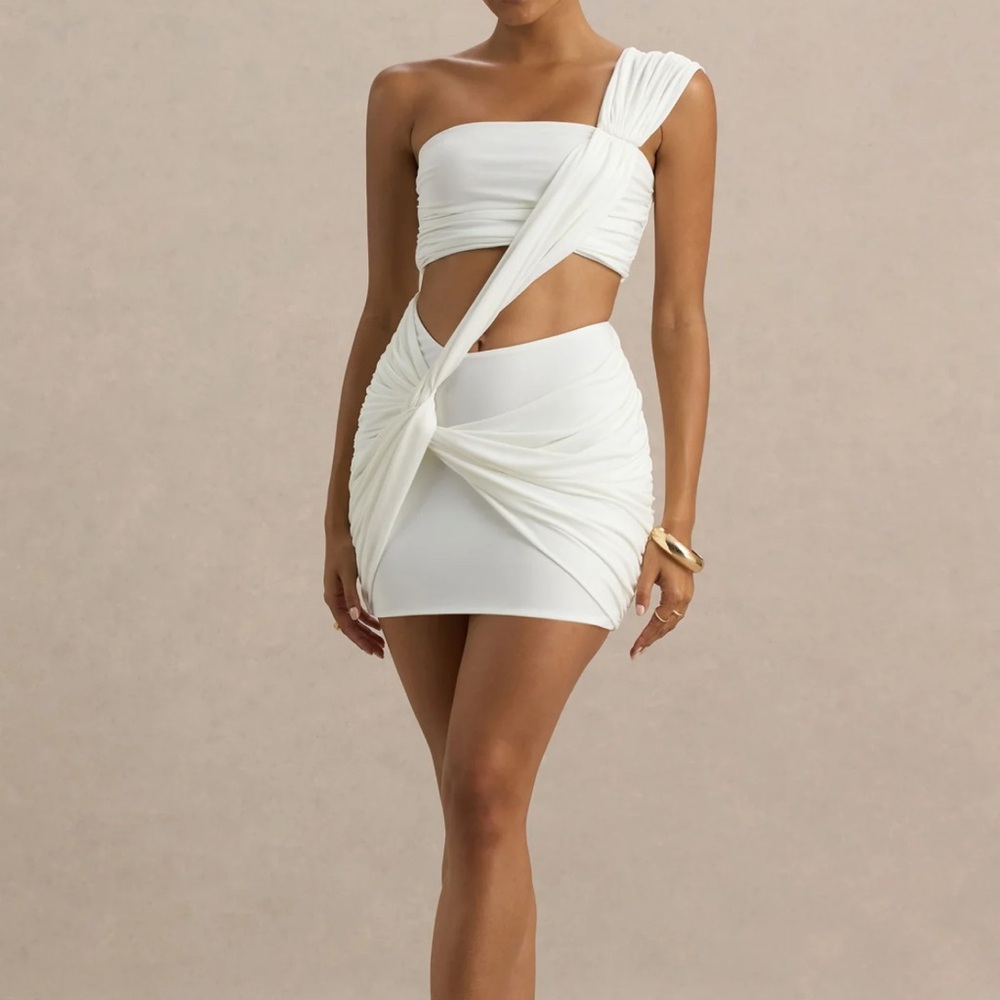 Club L London White One-Shoulder Cutout Mini Dress